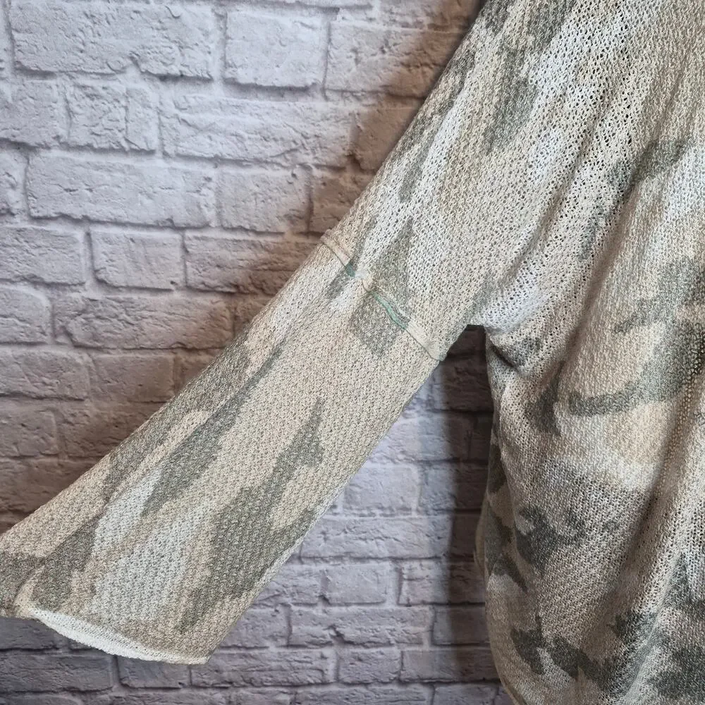 POL Camo Open Front Knit Cardigan Relaxed Fit Dropped Shoulder Duster Women Sz L